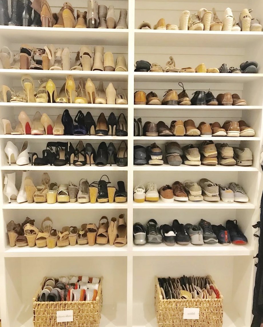 A his and hers shoe wall organized by Porter New Orleans